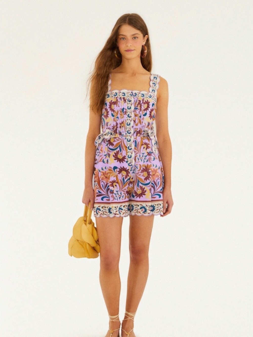 Lilac Flower Tile Romper - Picture 1 of 3